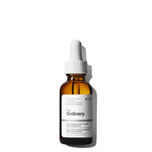 The Ordinary skincare serum bottle with dropper on a white background