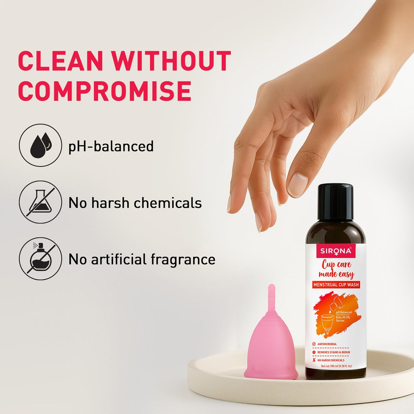 Sirona Natural Menstrual Cup Wash for Women - 100 ml with Rose Fragrance to Wash your Period Cup in a Hygienic Way