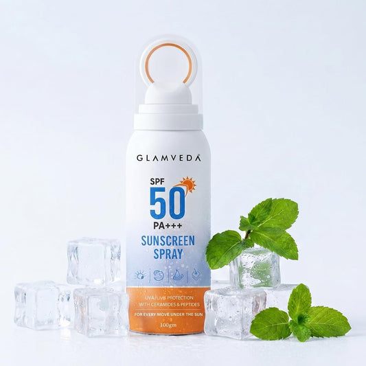 Glamveda Body Sunscreen Spray SPF 50 PA+++, Broad Spectrum UVA/UVB and Blue Light Protection, With Ceramides Peptides and Niacinamide, Quick Absorbing Waterproof Formula, No White Cast, For Men and Women, 100 gm