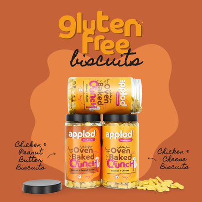 applod Crunch-a-Licious Chicken & Peanut Butter Dog Biscuits for Puppies & Adult Dogs | Gluten-Free Crunchy Treats Made with Real Chicken Protein | Healthy Training & Reward Snacks | 800g