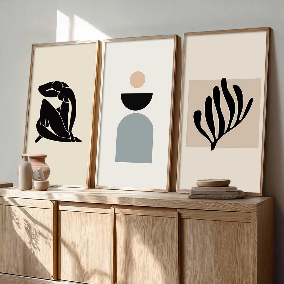 Boho Decorative Modern Wall Art Print With Frame Abstract Paintings For Living Room Bed Room Hotel Wall Decor Digital Reprint Engineered Wood Set of 3 (Art 9, 10x19 inch)