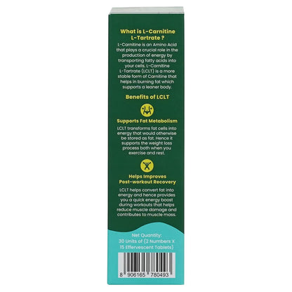 HealthKart HK VITALS L-Carnitine L-Tartrate 1200mg (Lemon Flavour, 30 Effervescent Tablets) | No Added Sugar