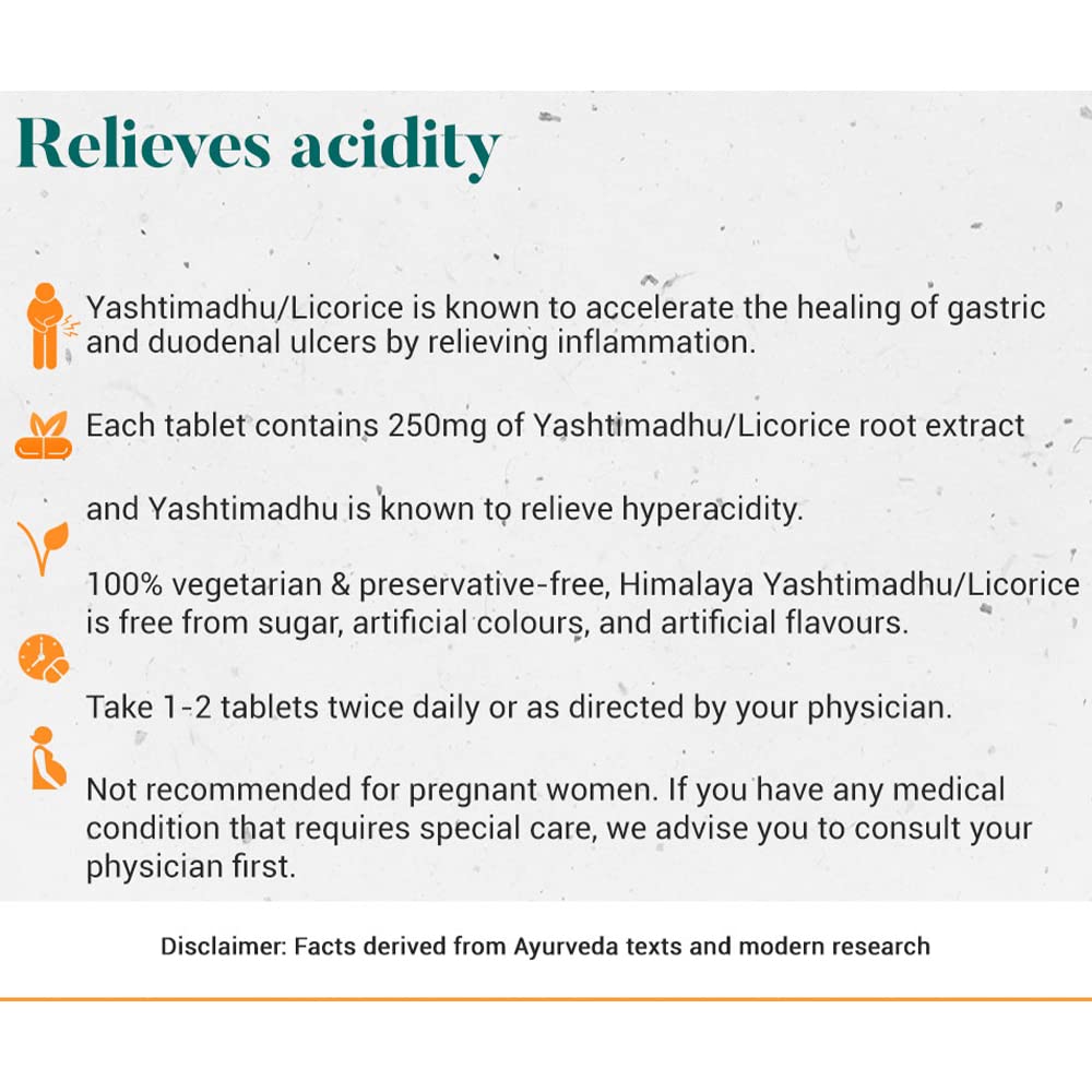 Product information card for Yashtimadhu/Licorice with text on benefits and usage.
