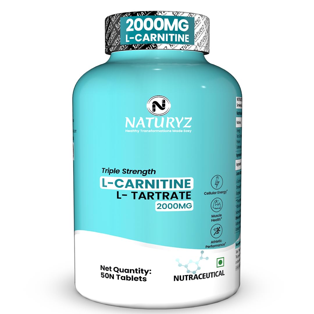 Naturyz Triple Strength L-Carnitine L-Tartrate 2000 Mg Converts Fat Into Energy|Cellular Energy & Endurance|Athletic Performance|Cutting Supplement - 50 Tablets,1 Count,50 Capsules