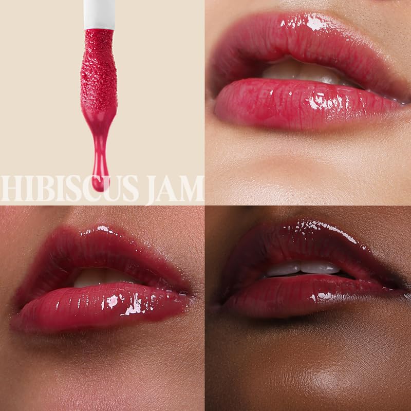 GLAZE BEAUTY Lip Oil Combo Pack of 5 - Honey Truffle, Pink Sorbet, Berrywood, Hibiscus Jam & 60% Dark | Peppermint | Hydrating | Non-Sticky | Glossy Finish | Lip Care