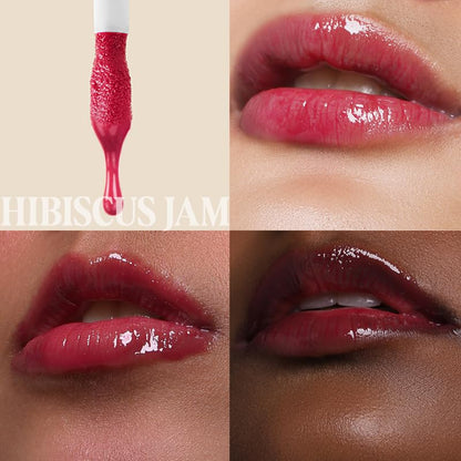 GLAZE BEAUTY Lip Oil Combo Pack of 5 - Honey Truffle, Pink Sorbet, Berrywood, Hibiscus Jam & 60% Dark | Peppermint | Hydrating | Non-Sticky | Glossy Finish | Lip Care