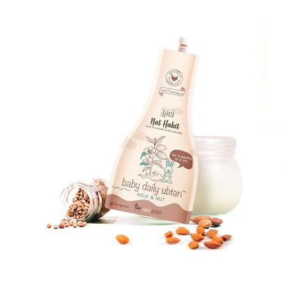 Nat Habit Baby Bath Ubtan with Milk & Nut| Gentle Daily Ubtan for 6 Months to 2 Yrs Old | Protein & Vitamin-Rich Baby Body Wash | Natural, Soap-Free Head to Toe Wash for Babies & Kids, 80g