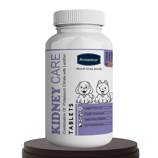 Aniamor Kidney Care Tablets for Dogs and Cats | Supports Kidney and Bladder| Dogs and Cats Supplement | Chicken Flavour | for All Life Stages | 60 Tablets