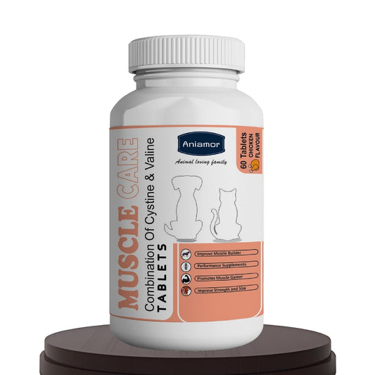 Aniamor Muscle Care Tablets for Dogs and Cats | Supports Muscle Strength and Mobility | Dogs and Cats Supplement | Chicken Flavour | for All Life Stages | 60 Tablets