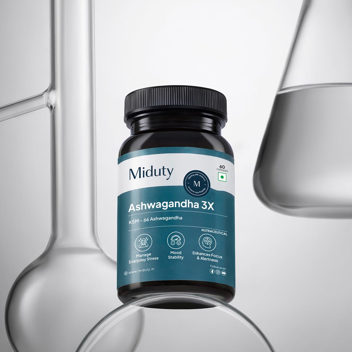 Zephivo Miduty Palak Notes Ashwagandha 3X (500 mg) Supplement - KSM 66 Ashwagandha - Triple Strength Formula - For Mood Stability - Focus, Strength and Stress - 60 Veg Capsules