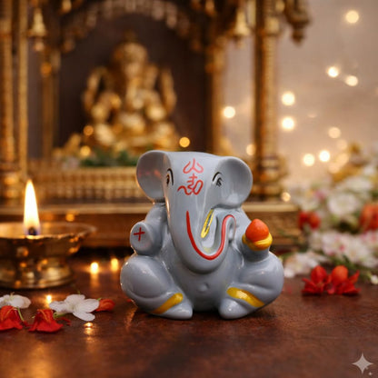Resin Lord Ganesha Idol Car Dashboard 5x5cm (Grey)