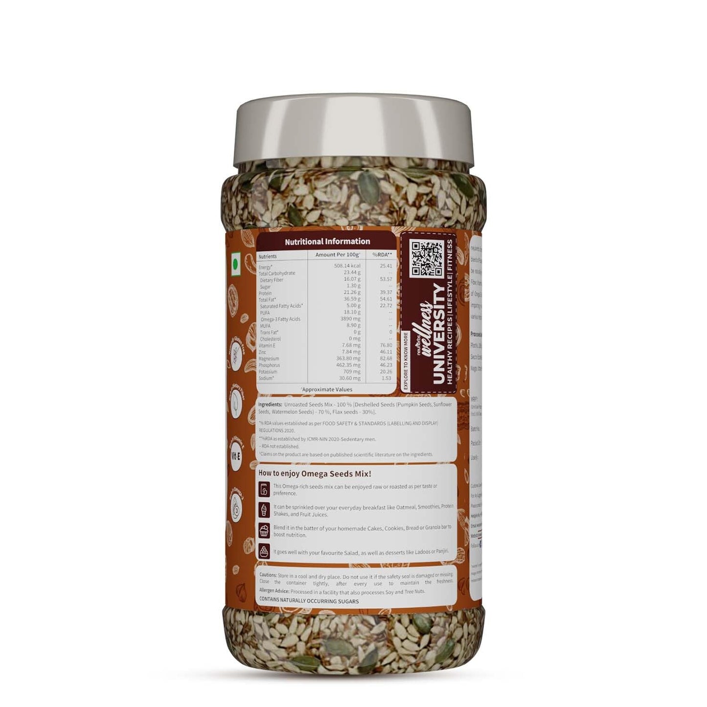 Neuherbs Omega-3 Fiber 4-in-1 raw & Unroasted seeds mix 200g | Diet snacks | Super Seeds Mix For Eating | Healthy Food For Weight Management, Heart,Good Skin