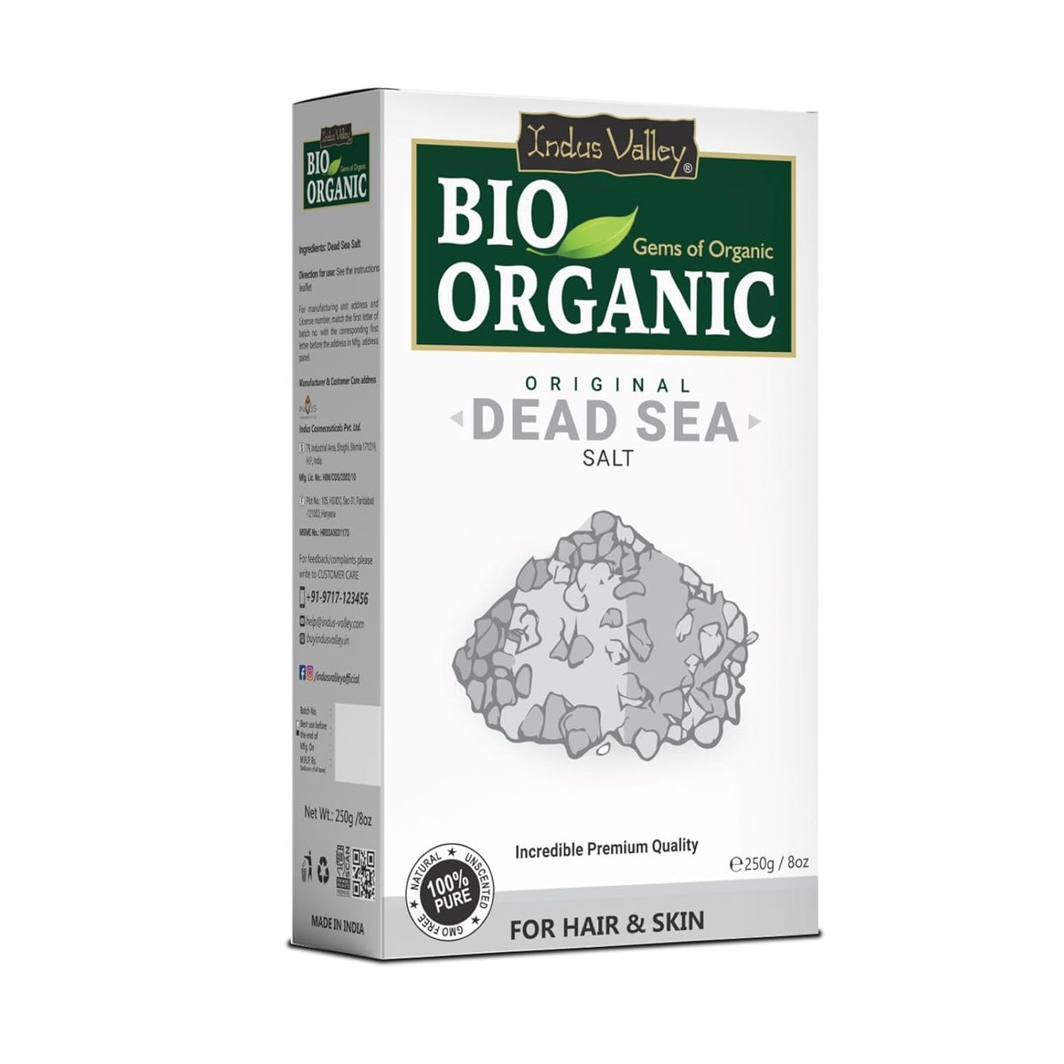 Box of Bio Organic Dead Sea Salt on a white background