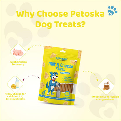 PETOSKA Chicken Sticks- 100gms | Dog Treats Made with Milk & Cheese | Highly Nutritious | Easy to Digest | Healthy Bone & Muscle | Suitable for All Dog Breeds | Pack of 1