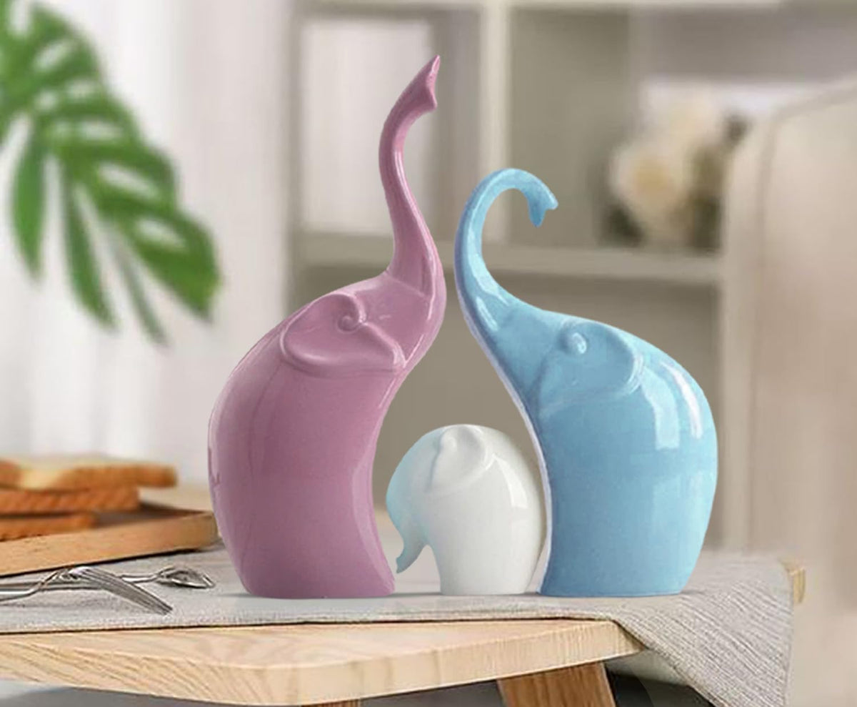 Beautiful Ceramic Elephant Family for Home Decor (Pack of 1,Multi-Coloured)