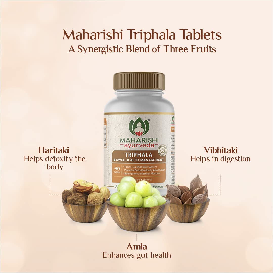 Zephivo Maharishi Ayurveda Triphala Tablets 1000mg | Supports Healthy Digestion | Improves Bowel Wellness| Relieves Constipation | Pure Herbs Used |100% Ayurvedic
