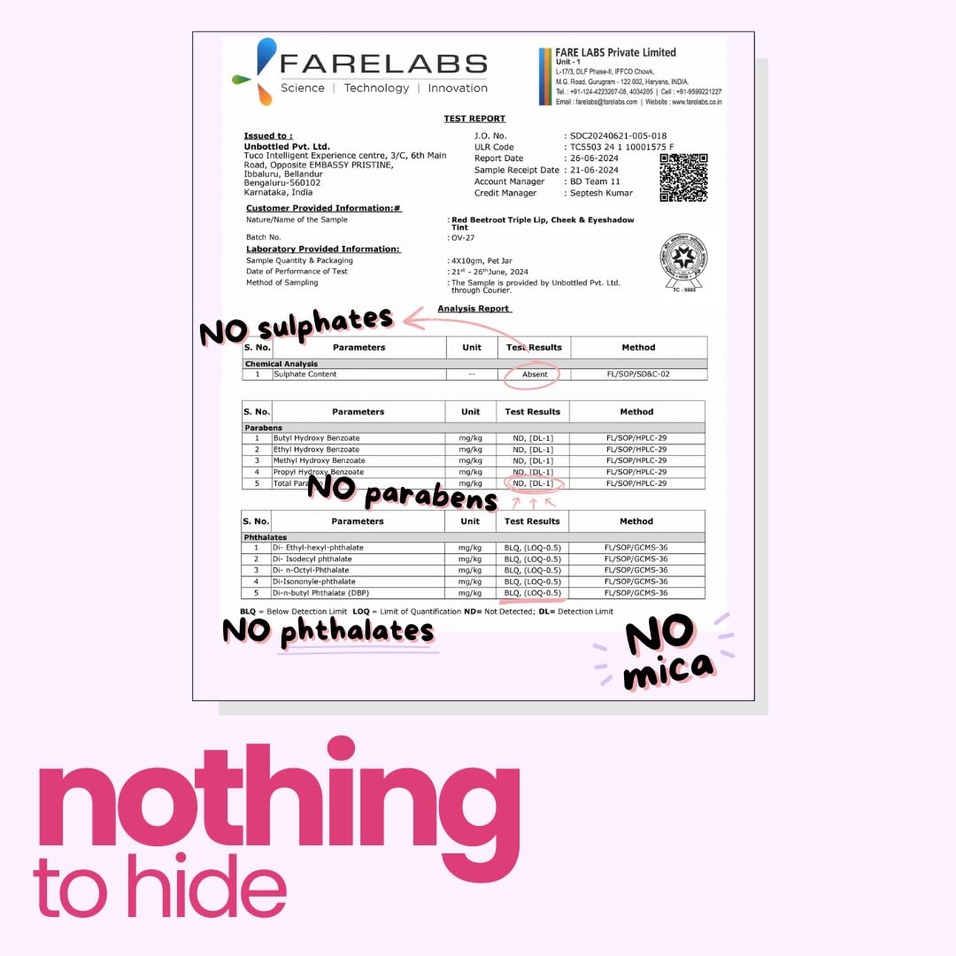 Lab report with 'nothing to hide' text on a white background