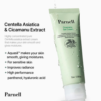 Parnell Cicamanu Gel Cream (75ml) Soothing Korean Gel Moisturizer With Centella Asiatica, Ceramide & Manuka Honey For Deep Hydration, Redness Relief & Skin Barrier Repair, Lightweight Face Cream for Sensitive Skin