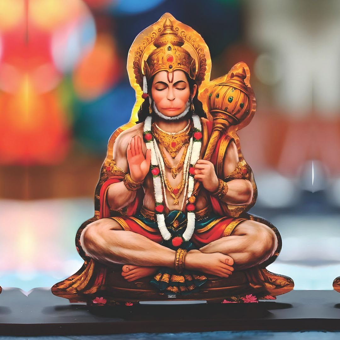 Wooden Bajrangbali Spiritual Tabletop Showpiece for Home, Office Desk, Temple, Living Room Decor, Religious Gift Item (5.6 x 6 Inch)