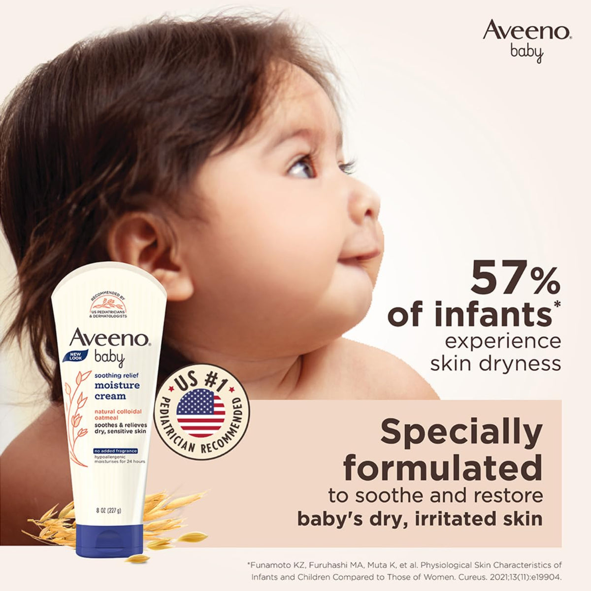 Aveeno Baby Soothing Relief Moisture Cream 227g|24-Hour Protection for Dry,Itchy or Sensitive Skin|Natural oat extract|Fragrance-free,paraben-free,Hypoallergenic|US #1 Pediatrician recommended