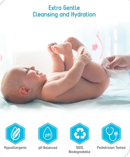 Babyhug Advanced 99% Water Unscented Baby Wipes 72 Pieces, 100% Plant Based Fabric, Biodegradable, Fragrance Free, Hypoallergenic