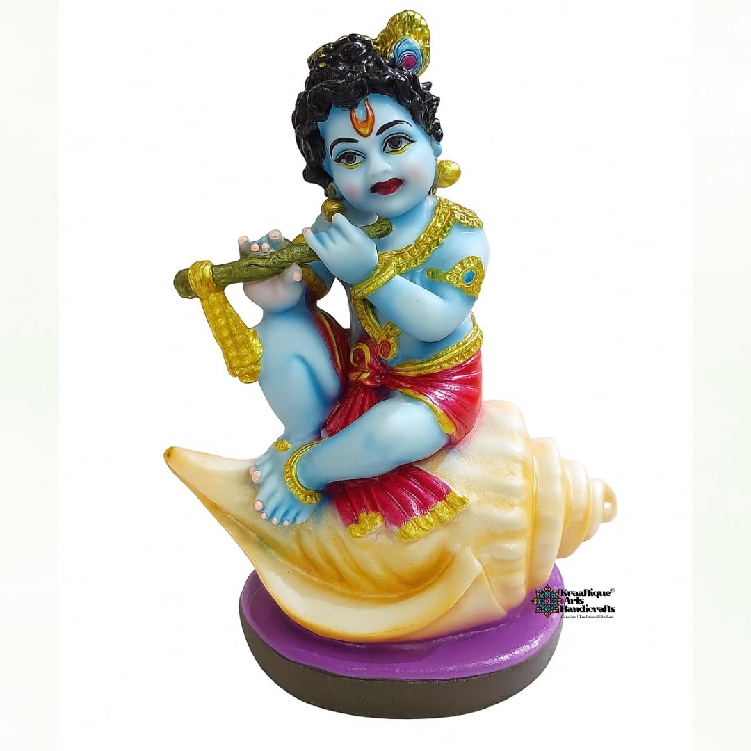 Lord Krishna Idol for Home Decor & Temple, Laddu Gopal Murti Statue, Marble Dust Resin Bal Gopal Murti for Pooja Room, Janmashtami Decoration, Handcrafted Krishna Showpiece Gift, 13 cm