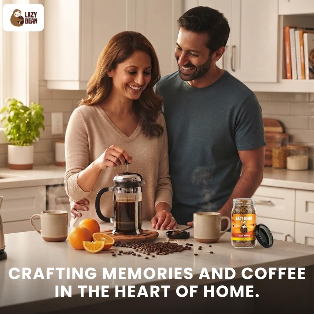 Lazy Bean Choco Orange Flavoured Instant Coffee | 100% Arabica Coffee | Medium Roast | Rich Chocolate & Refreshing Orange Flavour | Premium Instant Coffee Powder | Café Style Beverage | 50g