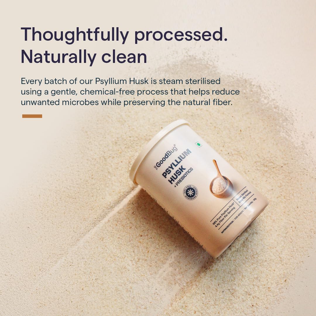 The Good Bug Psyllium Husk Powder with Prebiotics | 98% Pure Isabgol | 4.4 g Fibre Per Serving | Supports Constipation Relief, Gut Health, Weight Management & Healthy Blood Sugar