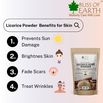 Bliss of Earth Organic Licorice Root Powder For Eating Mulethi Powder For Digestion Skin Whitening Hair & face 453 gm