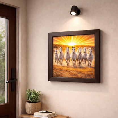 Seven White Horses Rising Sunrise Vastu Success Prosperity Energy Spiritual Running Framed Poster Decor Painting