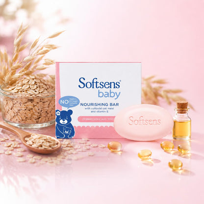 Softsens Baby Nourishing Bar Soap 100g each x 3 (300g) | Deep Nourishing & Gentle Cleansing | With Colloidal Oatmeal & Vitamin E | Dermatologically Tested, Hypoallergenic & Free from Parabens, SLS & SLES