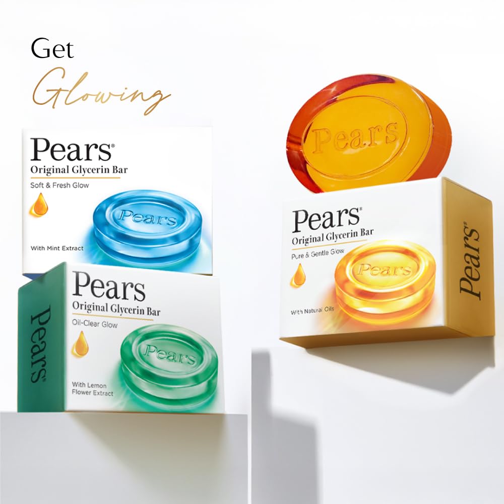 Pears Original Glycerin Soap Bar - Pure & Gentle Glow | With 98% Pure Glycerin | For Hydration & Glow | With Plant Based Cleanser for Skin & Body | Paraben-free | 125gms x 5