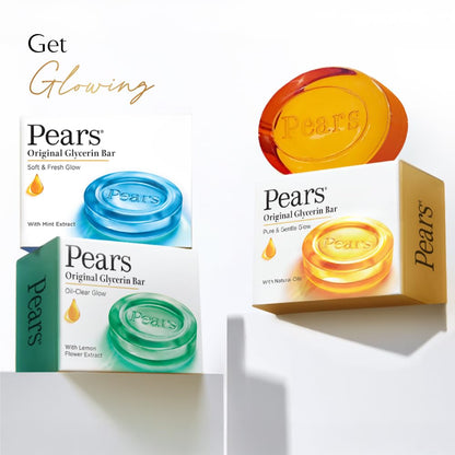 Pears Original Glycerin Soap Bar - Pure & Gentle Glow | With 98% Pure Glycerin | For Hydration & Glow | With Plant Based Cleanser for Skin & Body | Paraben-free | 125gms x 5