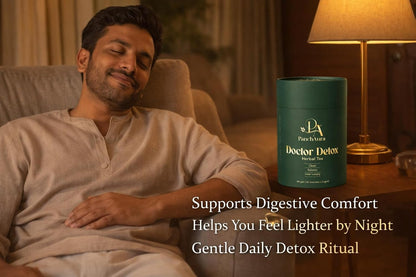 PanchAura Doctor Detox Herbal Tea 60 Cups | Ayurvedic help in Weight Loss, Bloating | Digestion, Gut Health & Immunity | Green Tea, Tulsi, Ginger | Liver Detox & Sleep