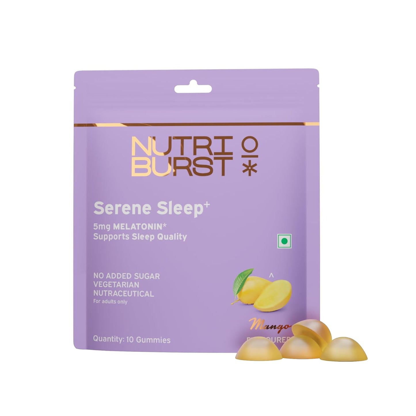 Nutriburst Serene Sleep 5MG Melatonin Gummies for Quality Deep Sleep, Fresh Wake Up | No Stress & Anxiety | Natural Non-Addictive, Non Habit Forming Sleep-Aid | Mango Flavor | 10 Gummies