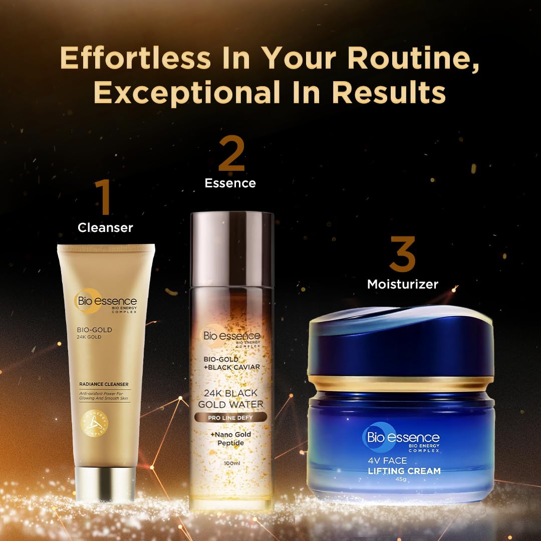 Bio-Essence Bio-Gold 24K Gold Black Gold Water (100ml) | Essence for Hydrating skin, Smoothening wrinkles, Glowing skin and Reducing Dark spots | For all skin types