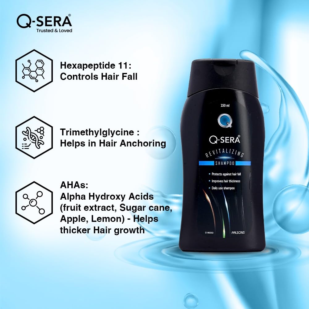 QSERA Revitalizing Shampoo | For Dry & Frizzy Hair | Makes healthy, smooth, and damage-free | Sulphate free | Paraben Free | Dermatologist Recommended | Strengthens the Hair | 150 ML