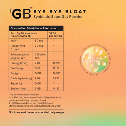 The Good Bug Bye Bye Bloat Supergut Powder For Gut Health & Strong Digestion | Pre & Probiotic Supplement | Helps With Bloating, Gas & Heartburn | 2.5 Billion Cfu Of Clinically Proven | 15 Days Pack