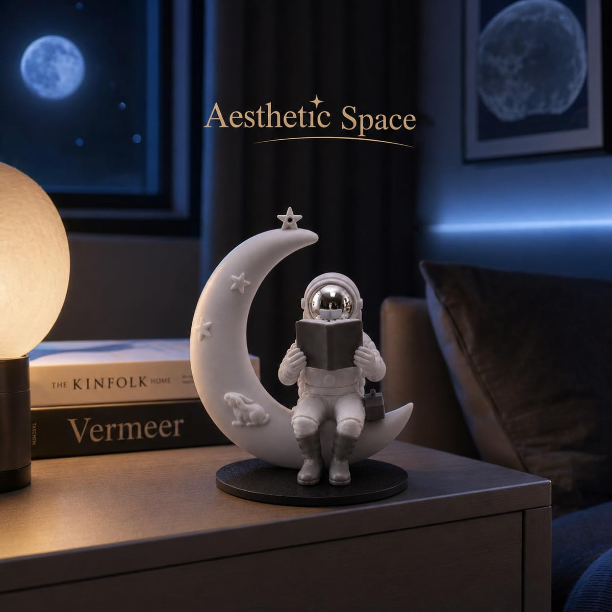 Astronaut Figurine Showpiece for Home Décor, Office Desk, Car Dashboard & Table Decoration | Space Astronaut Statue Collectible Gift for Home, Room & Workspace (Moonstar Silver)