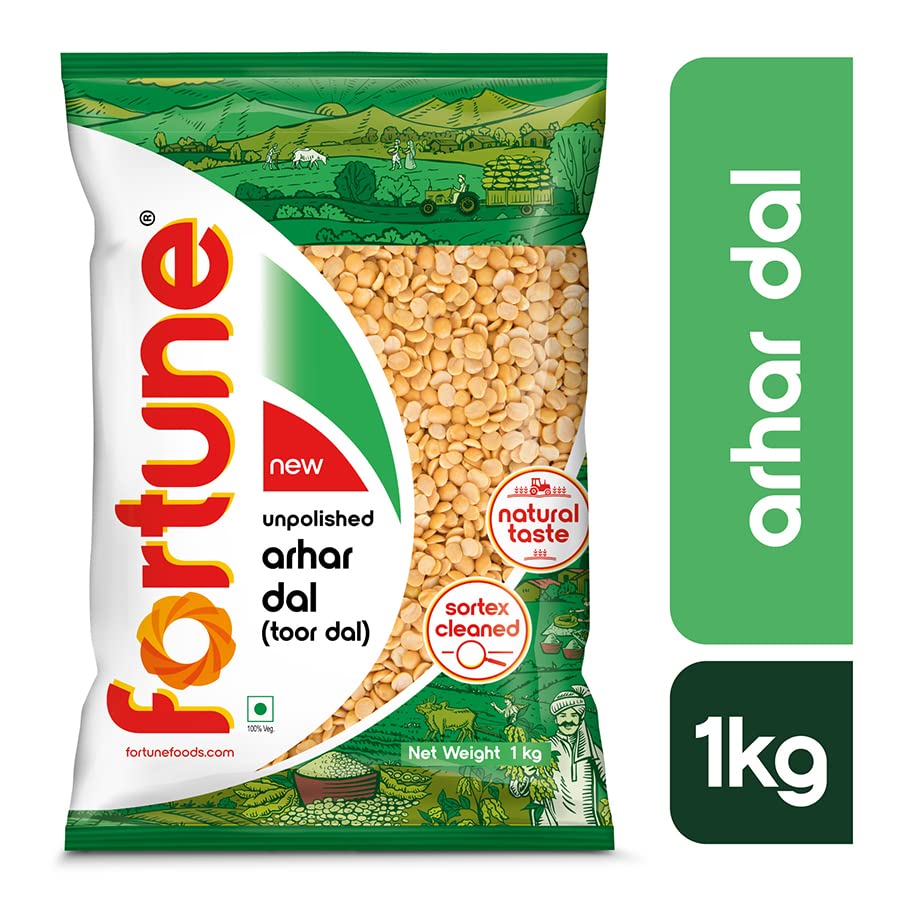Fortune Arhar Dal (Toor Dal), 1 kg, Unpolished and Sortex cleaned