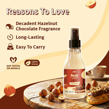 Plum Bodylovin' Hazelnut Eclair Body Mist | Long Lasting Decadent Hazelnut Chocolate Fragrance | Travel-Friendly & Easy To Carry | 100ml