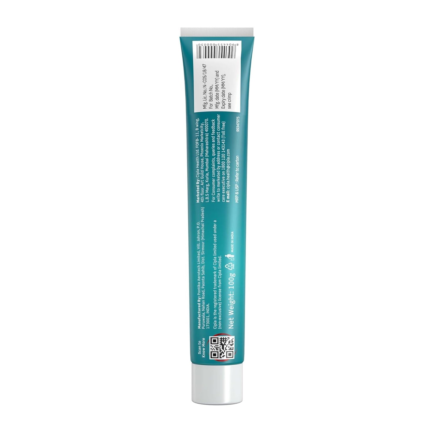 Cipla Nicotex Stain Removal Toothpaste | Teeth Whitening, Plaque Removal, Protection Against Decay And Cavities | Papain, Bromelain, Neem Extract, Meswak Extract | With Fluoride | Sls Free | 100G