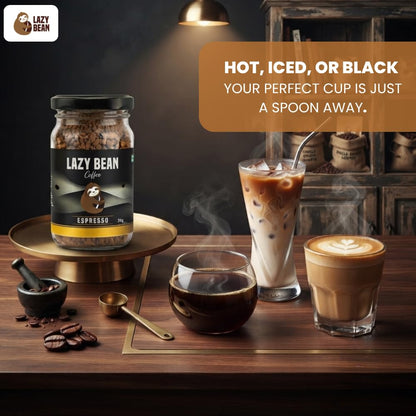 Lazy Bean Espresso Instant Coffee | 100% Arabica Coffee | Medium Roast | Rich & Bold Espresso Style Flavour | Premium Instant Coffee Powder | Strong Aroma | Smooth Full-Bodied Café Style Coffee | 50g