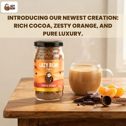 Lazy Bean Choco Orange Flavoured Instant Coffee | 100% Arabica Coffee | Medium Roast | Rich Chocolate & Refreshing Orange Flavour | Premium Instant Coffee Powder | Café Style Beverage | 50g