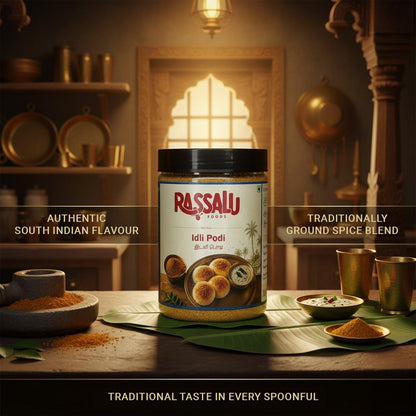 Rassalu Foods Traditional Andhra Idly Podi 150g | Milagai | Idli Dosa | Gun Powder | Spiced Lentil Chutney Powder | Breakfast | Travel Friendly | No Preservatives