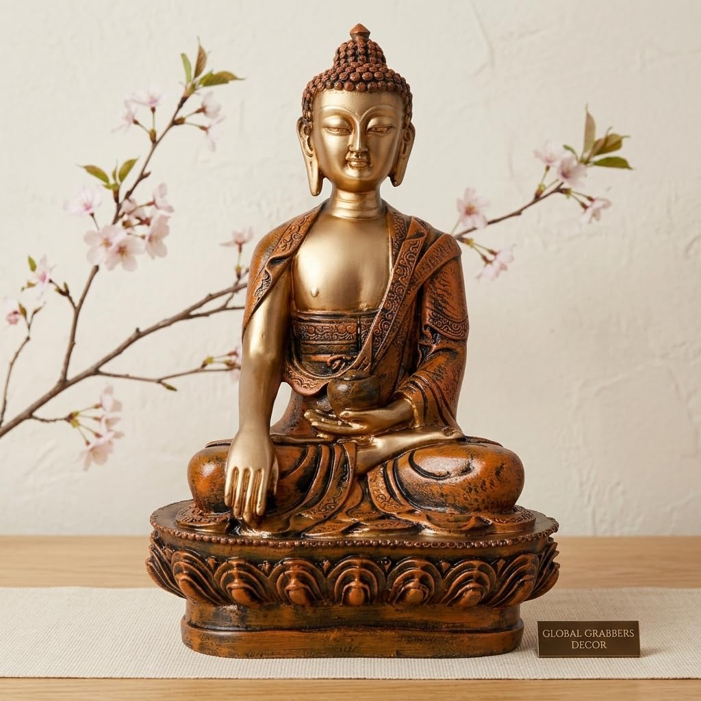 New Limited Edition Meditating Sitting Buddha Idol Statue showpiece Home Decor Decoration Items for Living Room and Gifts (Orange Golden-BS1)
