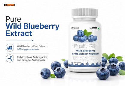 (LeeWell) Wild Blueberry Fruit Extract Supplement for Antioxidant, Eye & Brain Wellness- 60 Veg Capsules