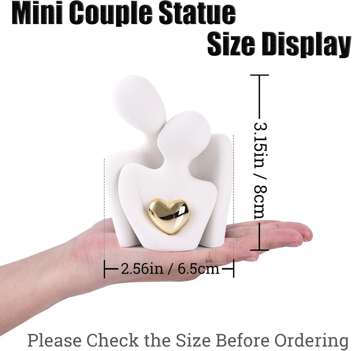 Hugging Couple Statue - Romantic Home Decor, Perfect Wedding Anniversary and Valentines Day Gift, Figurine for Home, Office, Coffee Table and Desktop (White, Romantic Couple), 8 cm, 6.5 cm