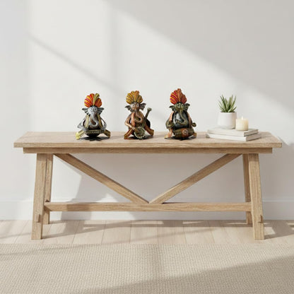 CraftVatika Metal Ganesha Playing Musical Instruments Set of 3, Handcrafted Ganesha Playing Dholak Harmonium Sitar Showpiece for Living Room Tabletop Home Décor Items, Ganesh Musical Showpiece