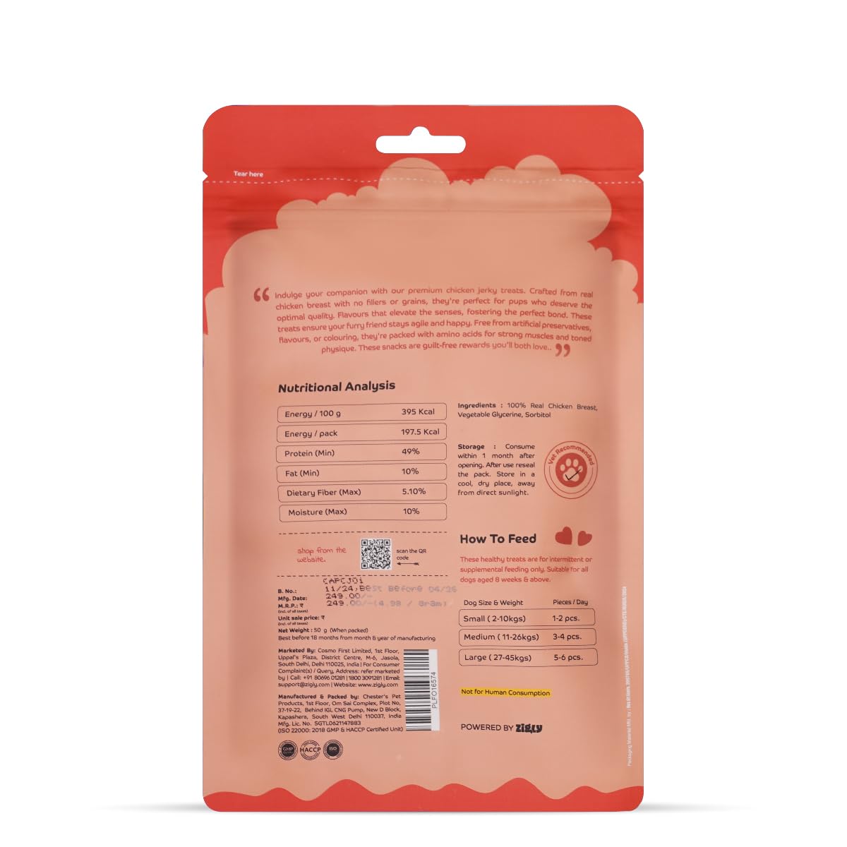 Applod Tender Chicken Jerky Bites Dog Treats | Made with Real Chicken Breast | High-Protein, Low-Fat Grain-Free Reward Snacks for Dogs | 50g